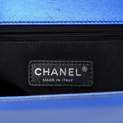 Chanel Metallic Patent Quilted New Medium Boy Flap Blue 6 of 15