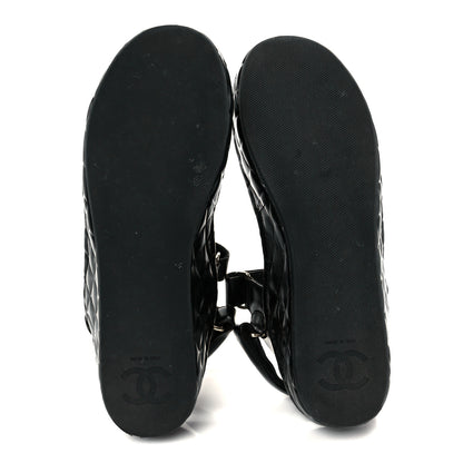 Chanel Shiny Calfskin Logo Platform Sandals 41 Black 6 of 9