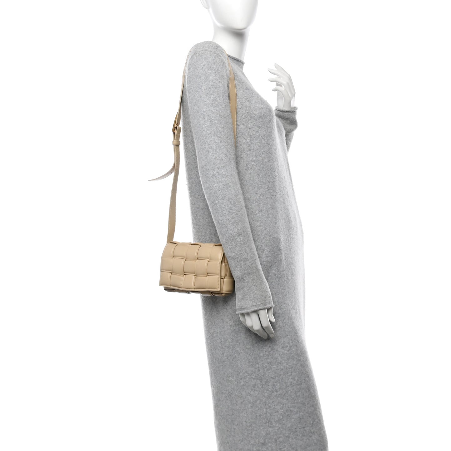 Nappa Maxi Intreccio Small Padded Cassette Crossbody Bag Porridge