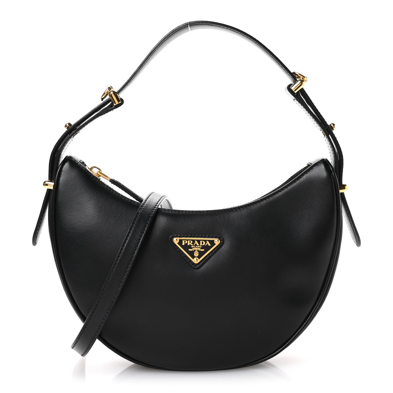 Prada Soft Calfskin Arque Shoulder Bag Black 1 of 9