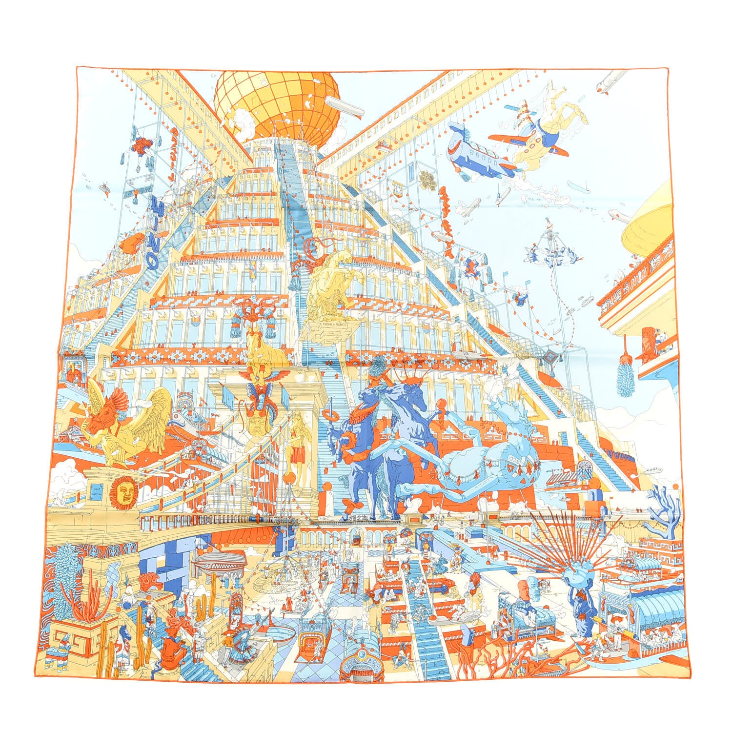 Hermes Silk La Legende Du Cheval Scarf 90 Orange Ciel Beige 1 of 5