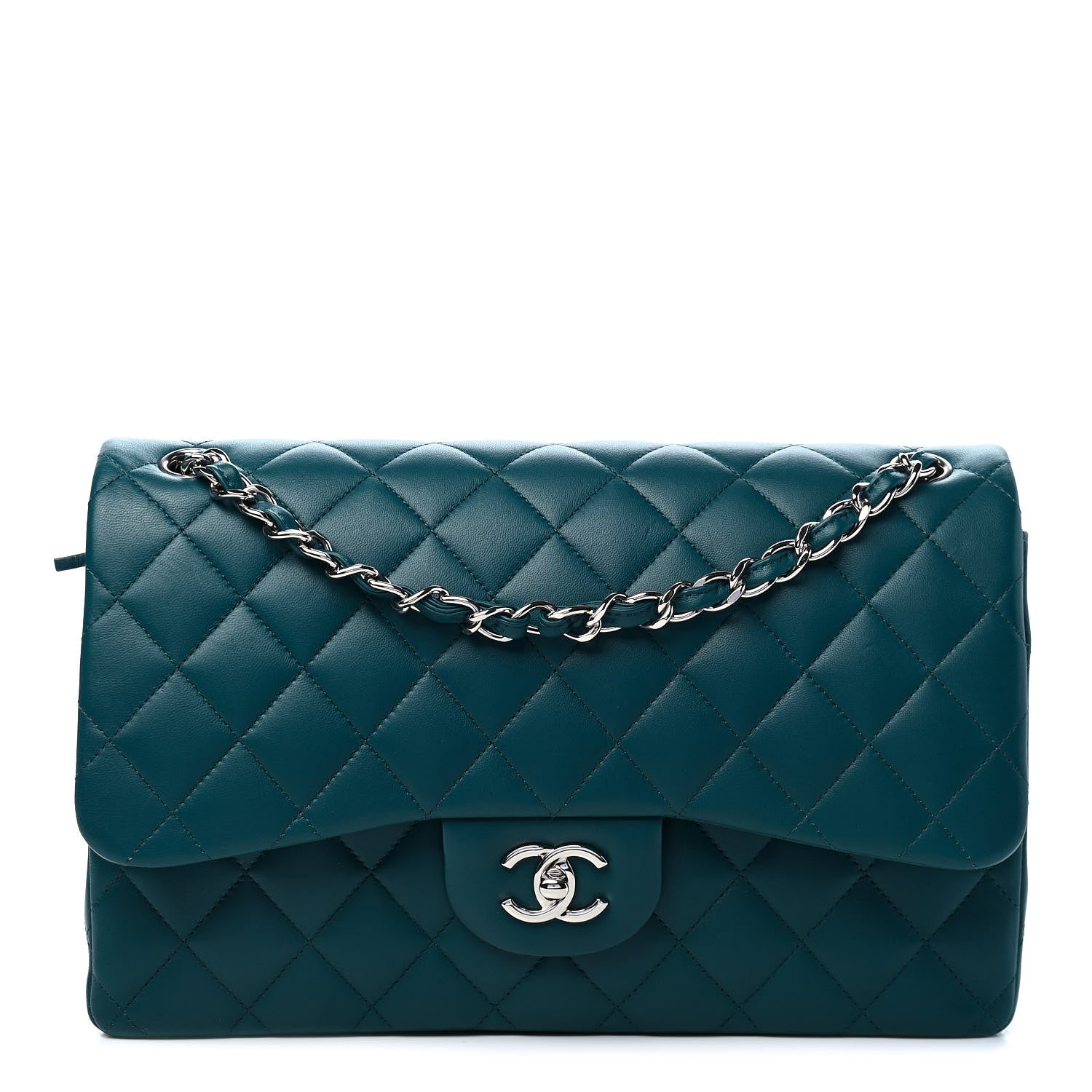 Chanel Lambskin Quilted Jumbo Double Flap Turquoise 1 of 9