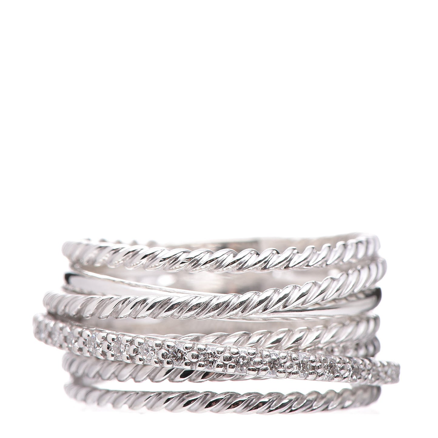 Sterling Silver Diamond 11mm Wide Crossover Cable Ring 52 6