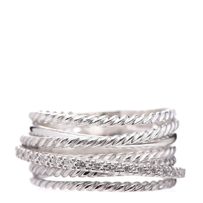 David Yurman Sterling Silver Diamond 11mm Wide Crossover Cable Ring 52 6 1 of 5
