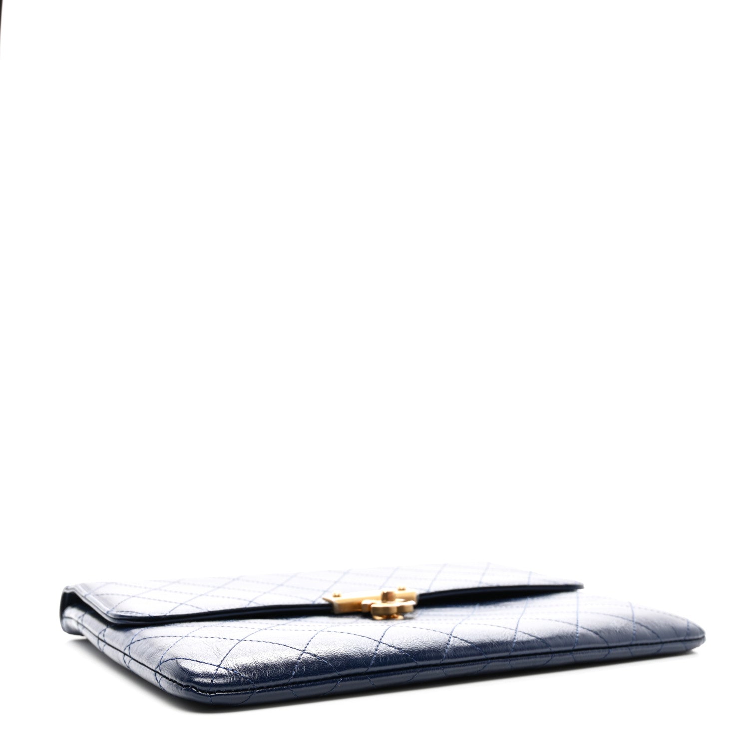 Chanel Goatskin Stitched Golden CC Flap Clutch Navy 4 of 9