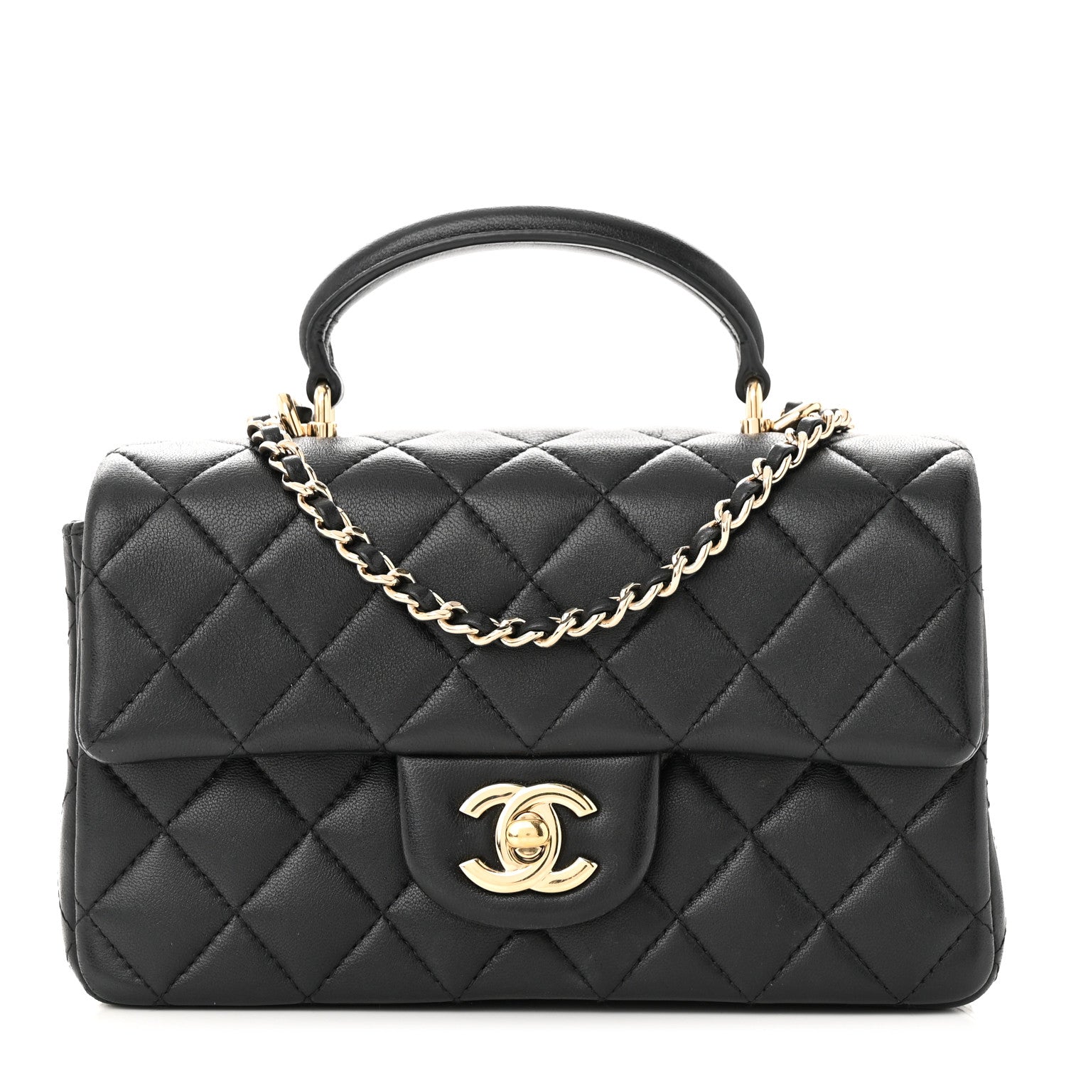 Chanel Lambskin Quilted Mini Top Handle Rectangular Flap Black 1 of 14