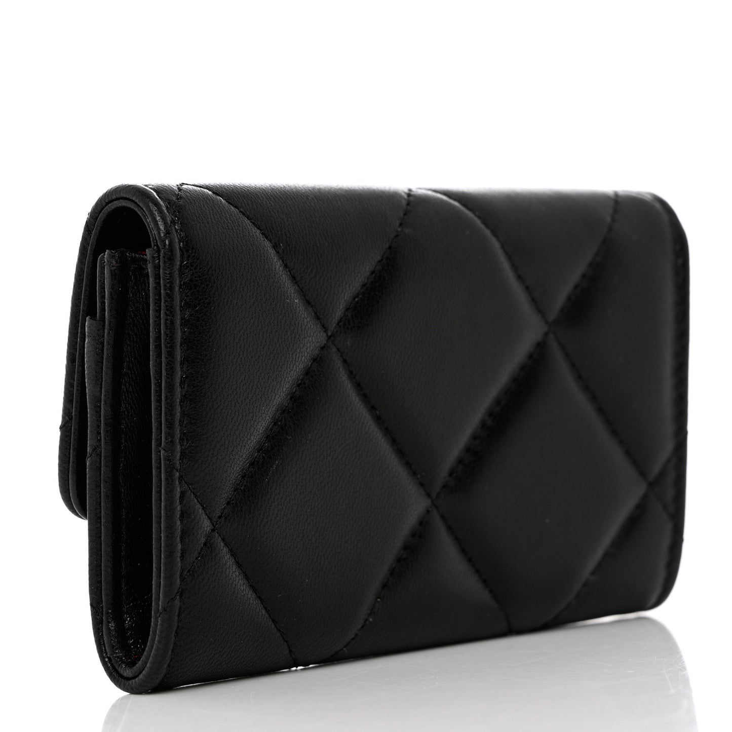 Lambskin Quilted Chanel 19 Flap Card Holder Black