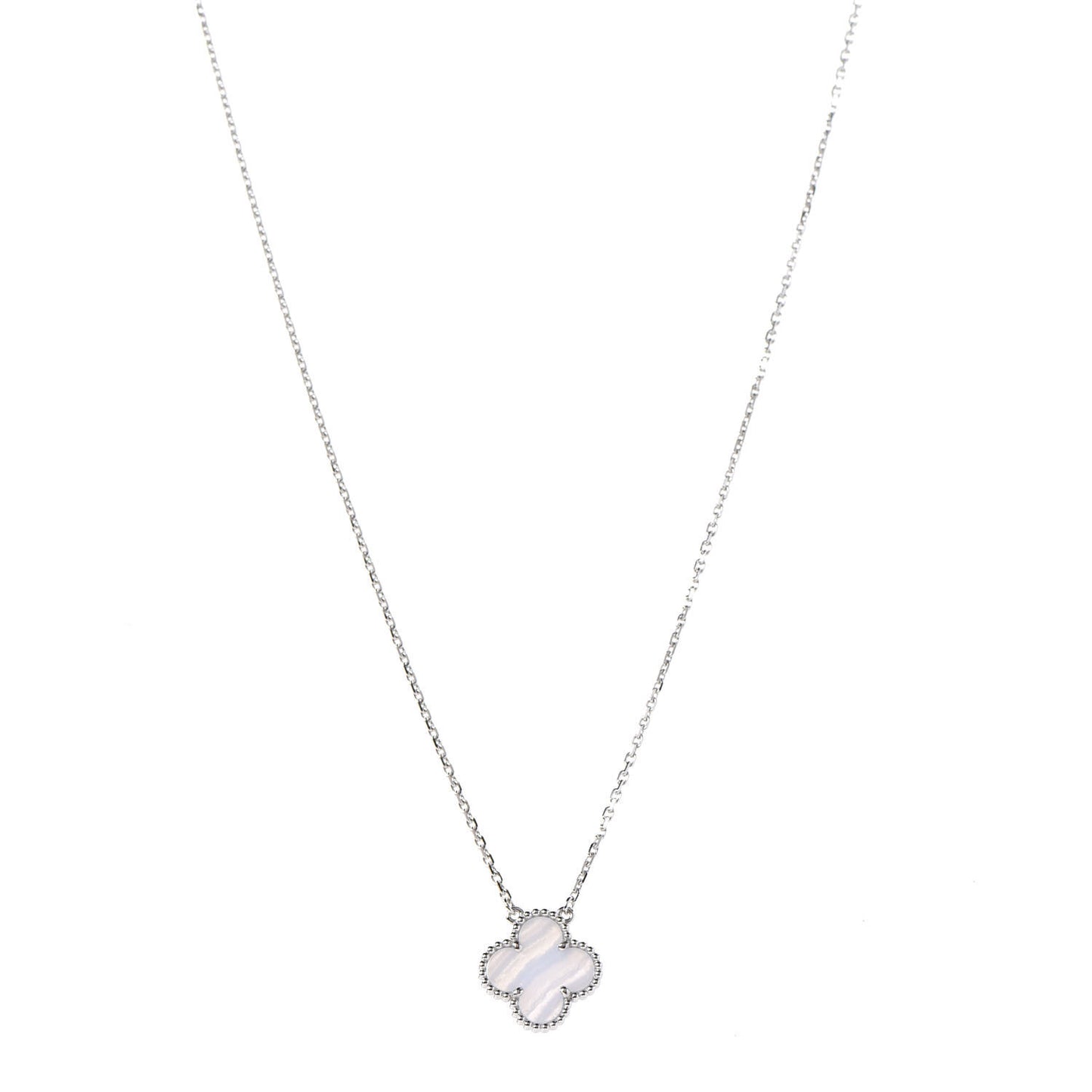 18K White Gold Chalcedony Vintage Alhambra Pendant Necklace