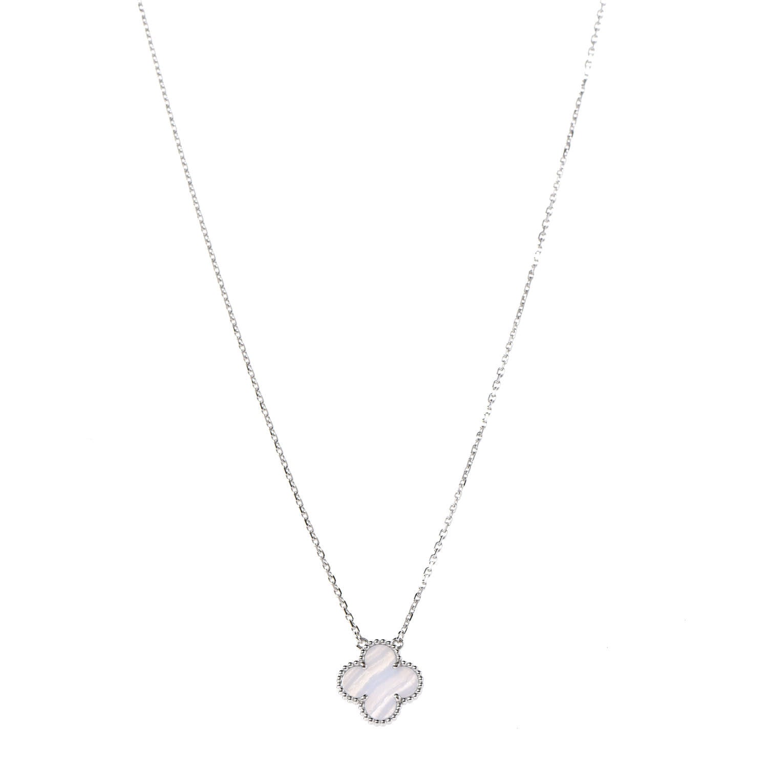 Van Cleef & Arpels 18K White Gold Chalcedony Vintage Alhambra Pendant Necklace 1 of 6