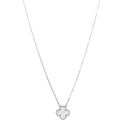 Van Cleef & Arpels 18K White Gold Chalcedony Vintage Alhambra Pendant Necklace 1 of 6