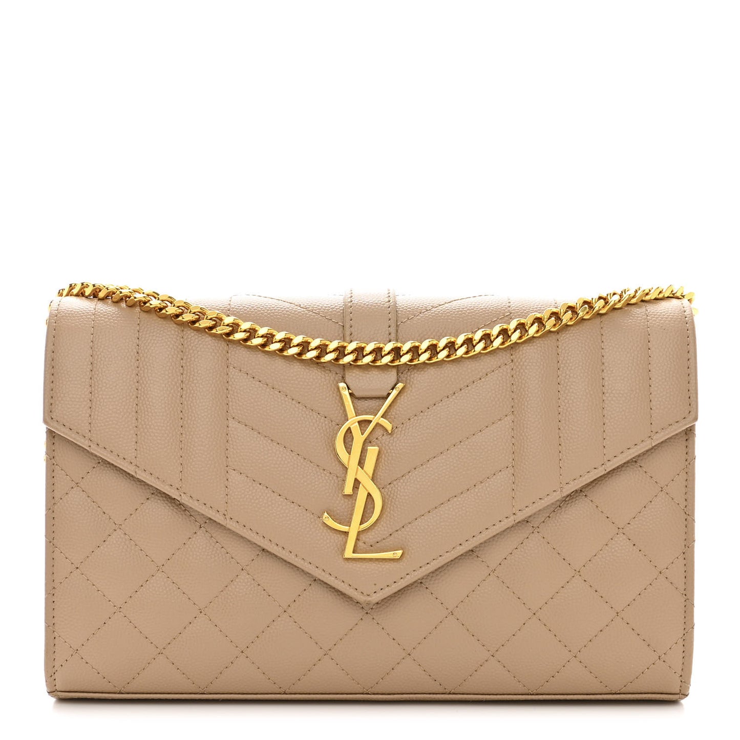 Grain De Poudre Mixed Matelasse Triquilt Monogram Chain Wallet Dark Beige