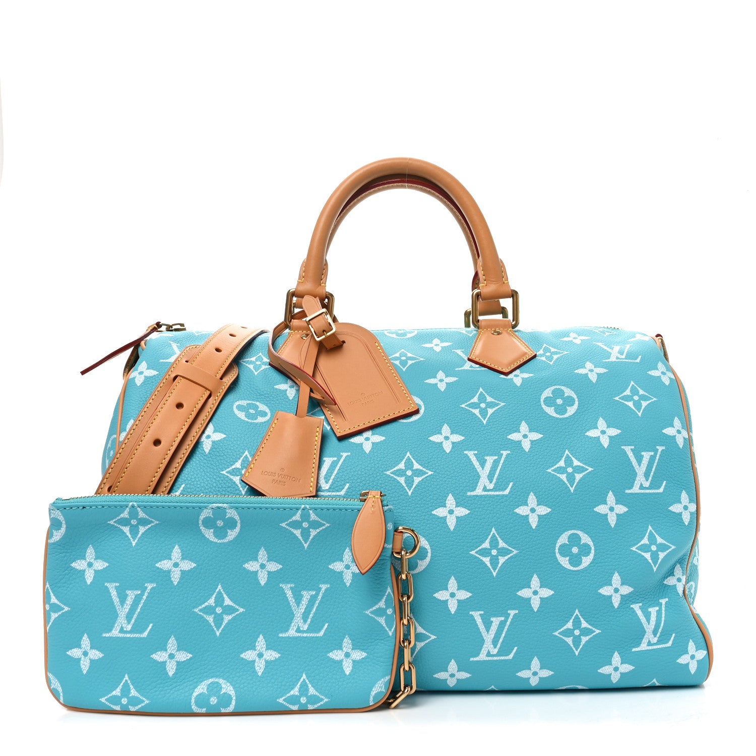 Louis Vuitton Calfskin Monogram Speedy P9 Bandouliere 40 Turquoise