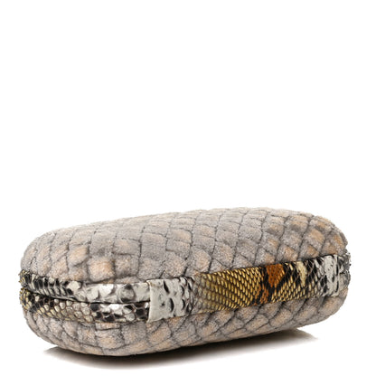 Bottega Veneta Velvet Intreccio Snakeskin Knot Clutch Grey Beige 4 of 9