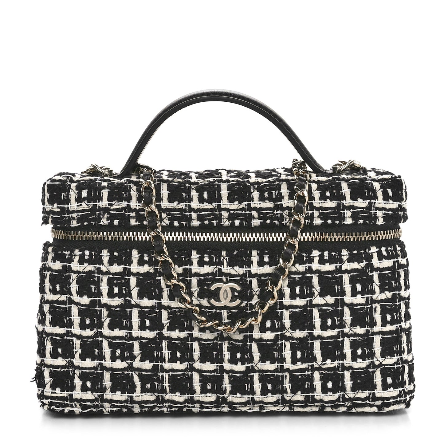 Tweed Quilted Top Handle Slim Long Vanity Black Ecru White