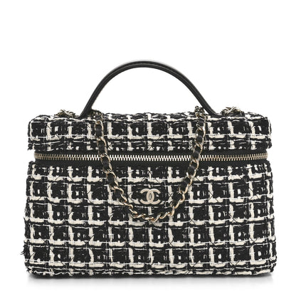 Chanel Tweed Quilted Top Handle Slim Long Vanity Black Ecru White 1 of 11