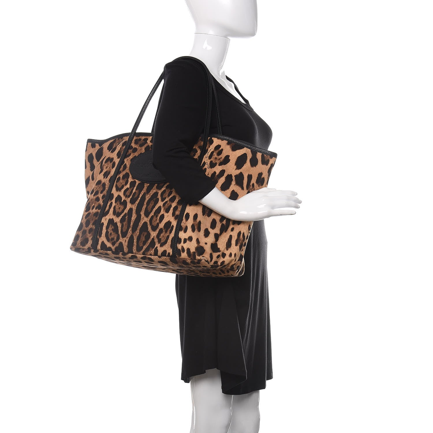 Dolce & Gabbana Leopard Print Canvas Calfskin Animalier Tote Black 2 of 9