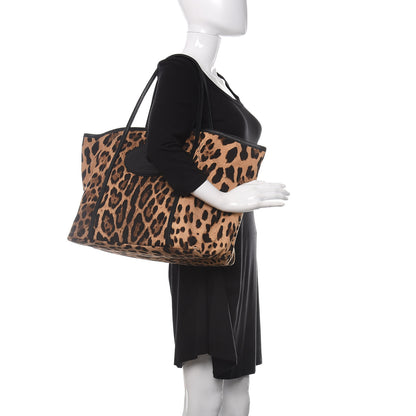 Dolce & Gabbana Leopard Print Canvas Calfskin Animalier Tote Black 2 of 9
