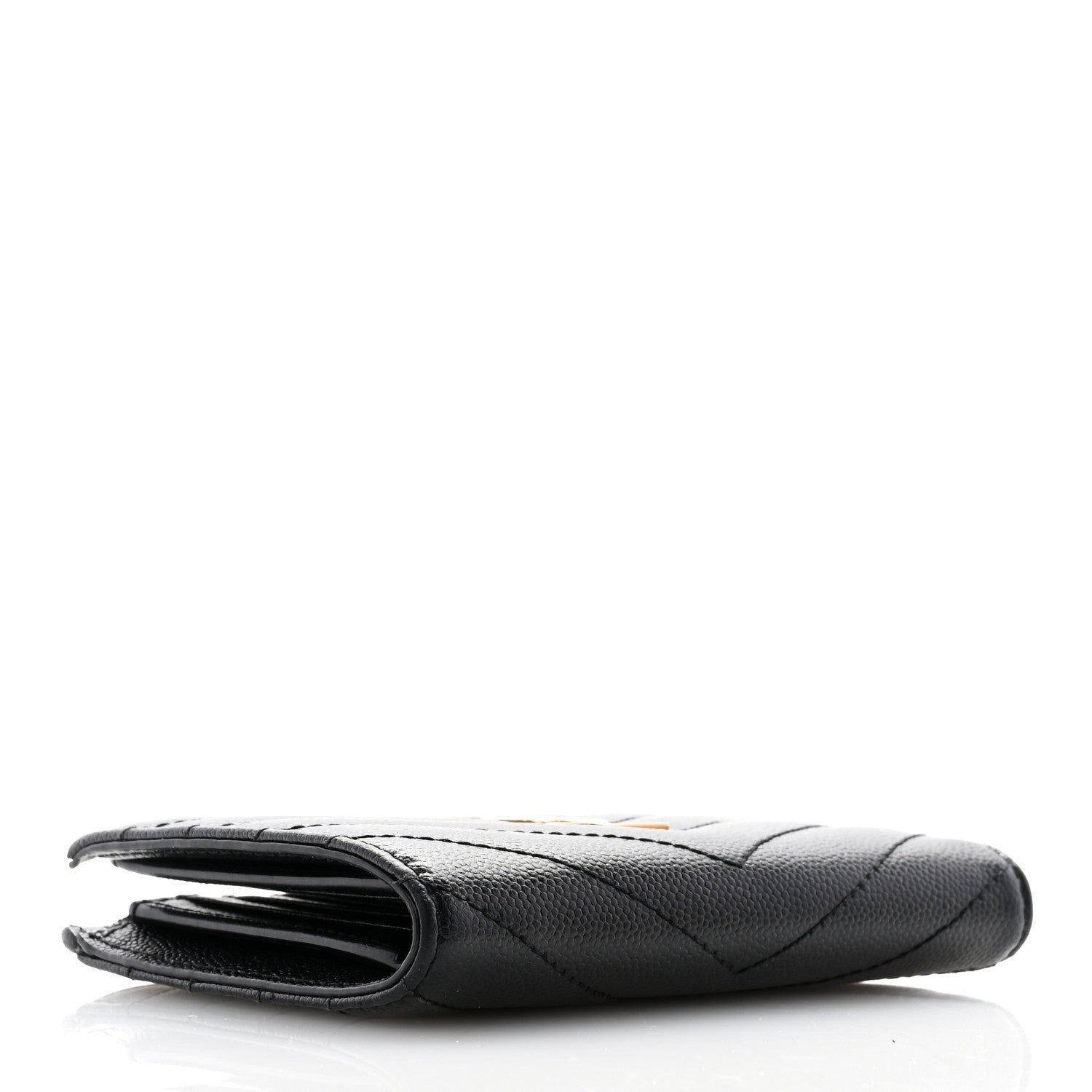 Saint Laurent Grain De Poudre Matelasse Chevron Monogram Zipped Two-Part Wallet Black 4 of 9