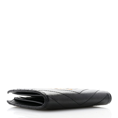 Saint Laurent Grain De Poudre Matelasse Chevron Monogram Zipped Two-Part Wallet Black 4 of 9