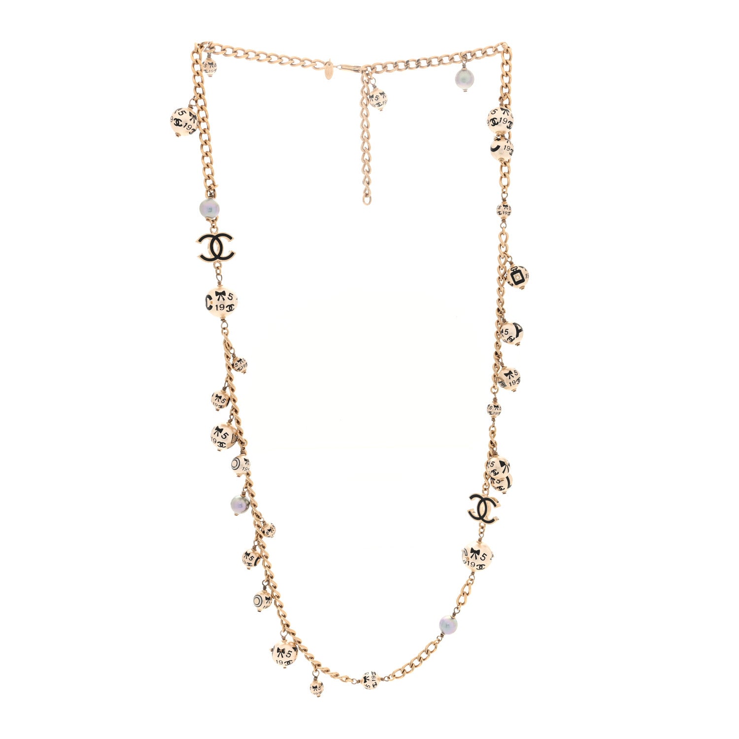 Chanel Enamel Pearl CC Camellia Long Necklace Gold Black 3 of 4