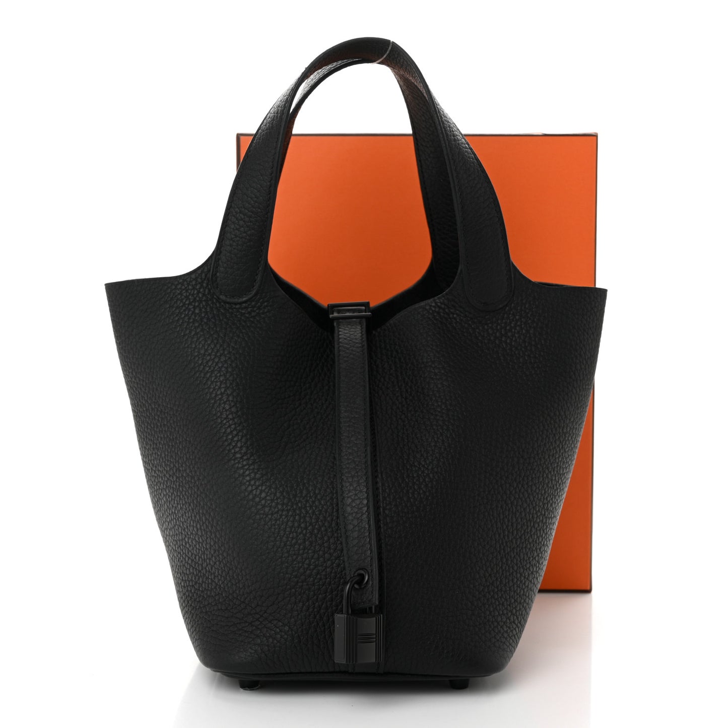 Taurillon Clemence Monochrome Picotin Lock 18 PM Black