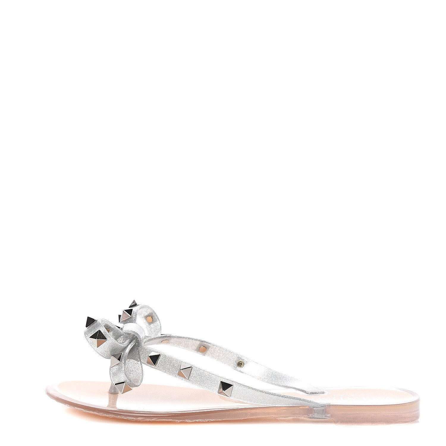 Valentino Garavani PVC Jelly Rockstud Bow Thong Sandals 35 Silver 1 of 8