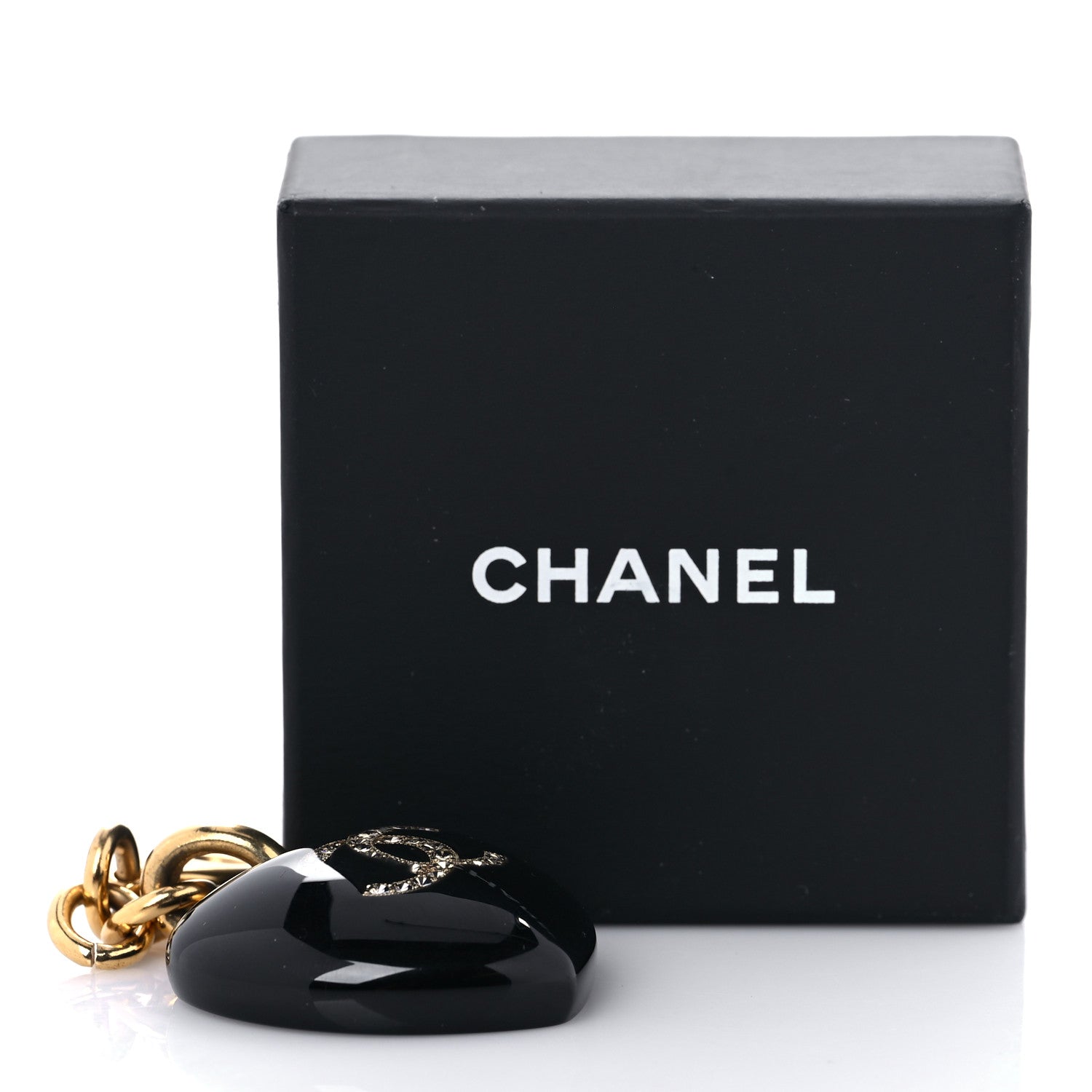 Chanel CHANELResin Crystal CC Heart Bag Charm Black 4 of 4