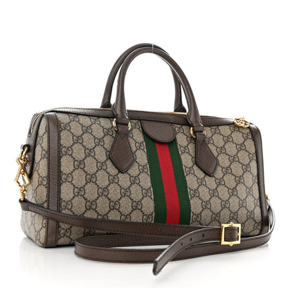 Gucci GG Supreme Monogram Textured Dollar Calfskin Web Medium Ophidia Boston Beige Ebony New Acero 3 of 12