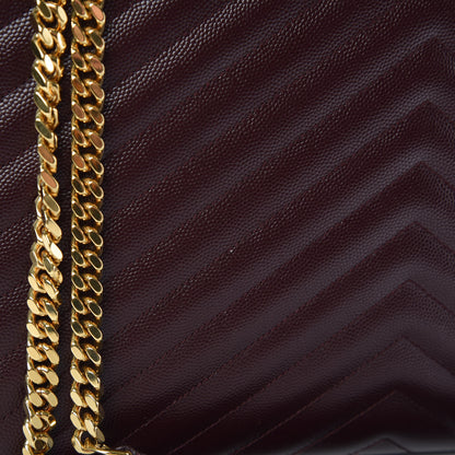 Saint Laurent Grain De Poudre Matelasse Chevron Large Monogram Satchel Rouge Legion 11 of 11