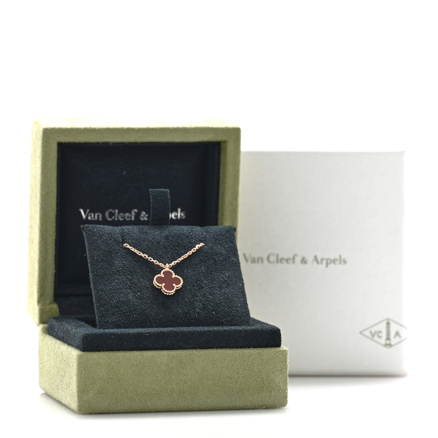 18K Rose Gold Carnelian Sweet Alhambra Pendant Necklace