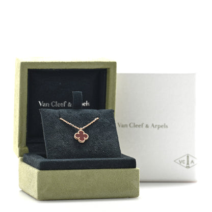 Van Cleef & Arpels 18K Rose Gold Carnelian Sweet Alhambra Pendant Necklace 5 of 5
