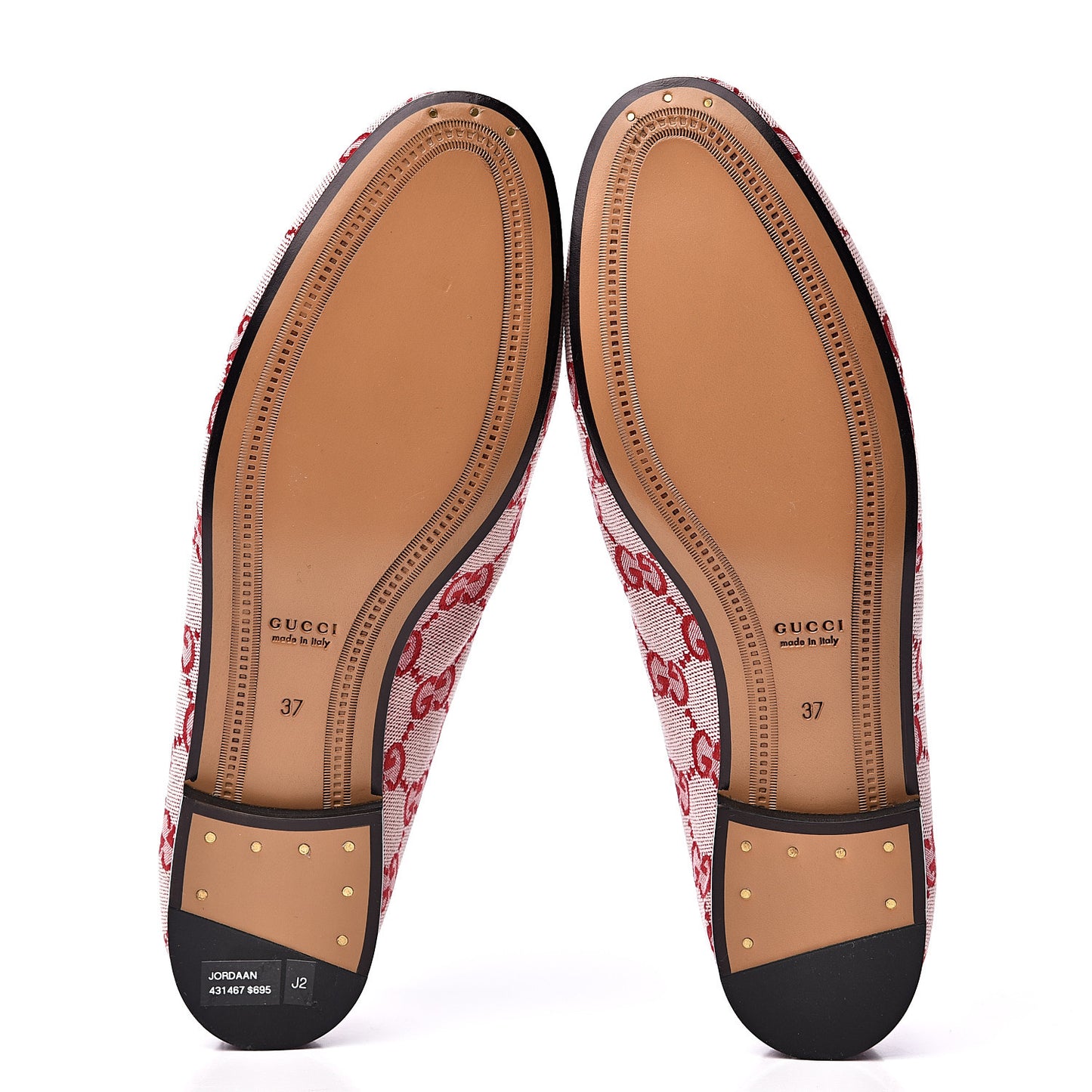 Canvas GG Monogram Horsebit Womens Jordaan Loafers 37 Gardenia Hibiscus Red