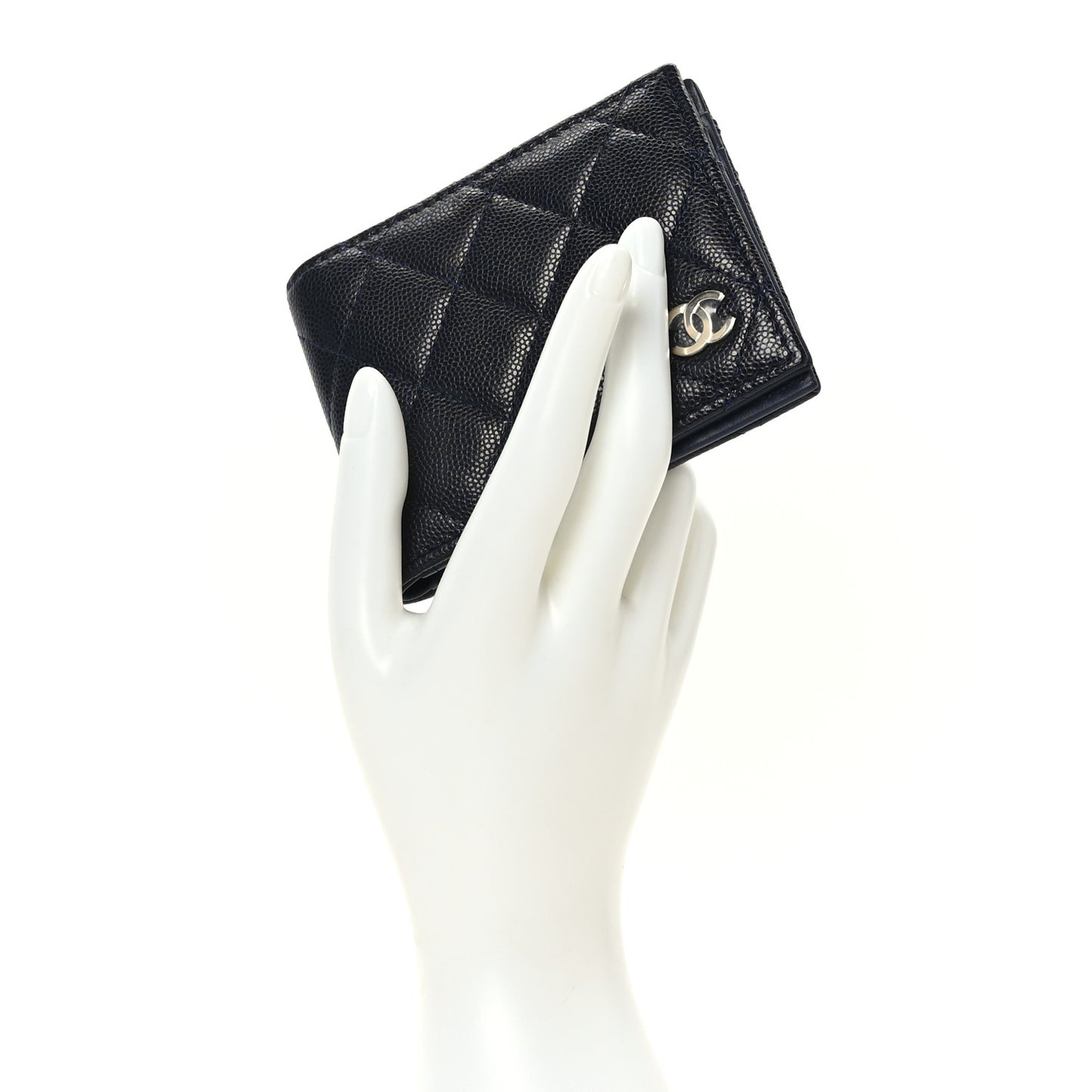 Caviar Quilted Bi-Fold Wallet Dark Blue