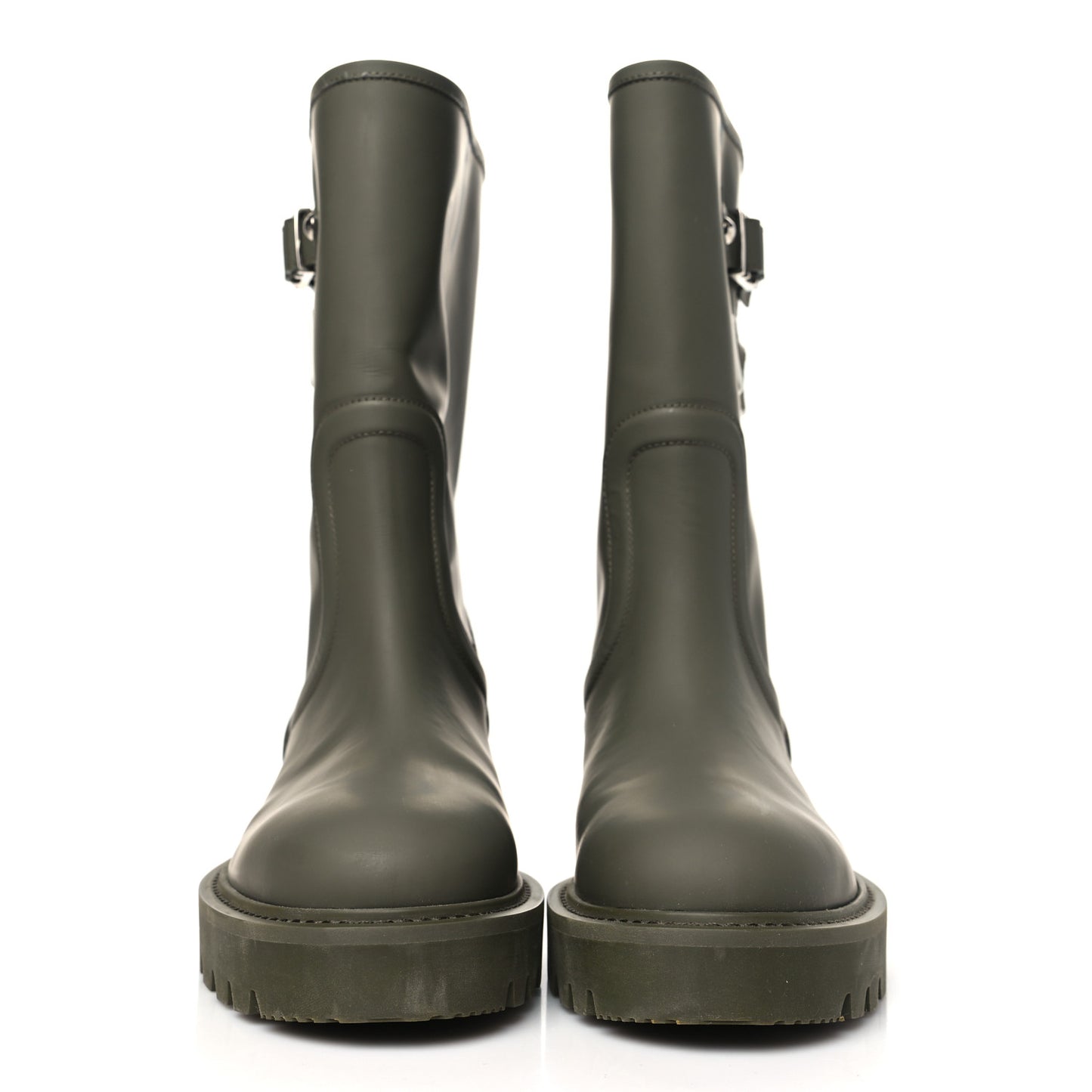 Rubber Calfskin Territory Flat Boots 38 Khaki