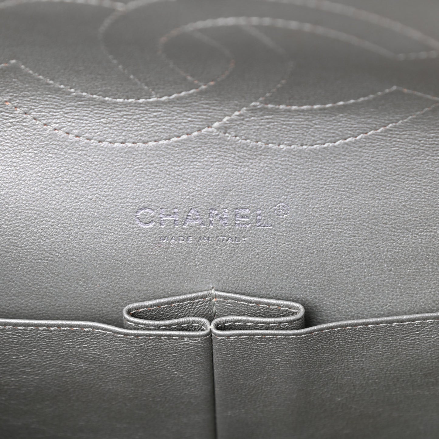 Metallic Lambskin Quilted Jumbo Double Flap Silver