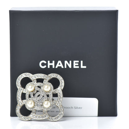 Chanel Pearl Crystal CC Brooch Silver 5 of 5