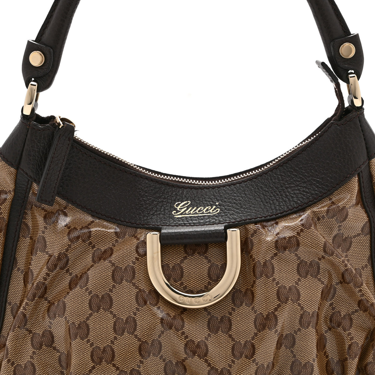 Crystal Monogram D Ring Gold Hobo Brown