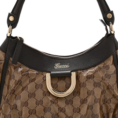 Gucci Crystal Monogram D Ring Gold Hobo Brown 9 of 11