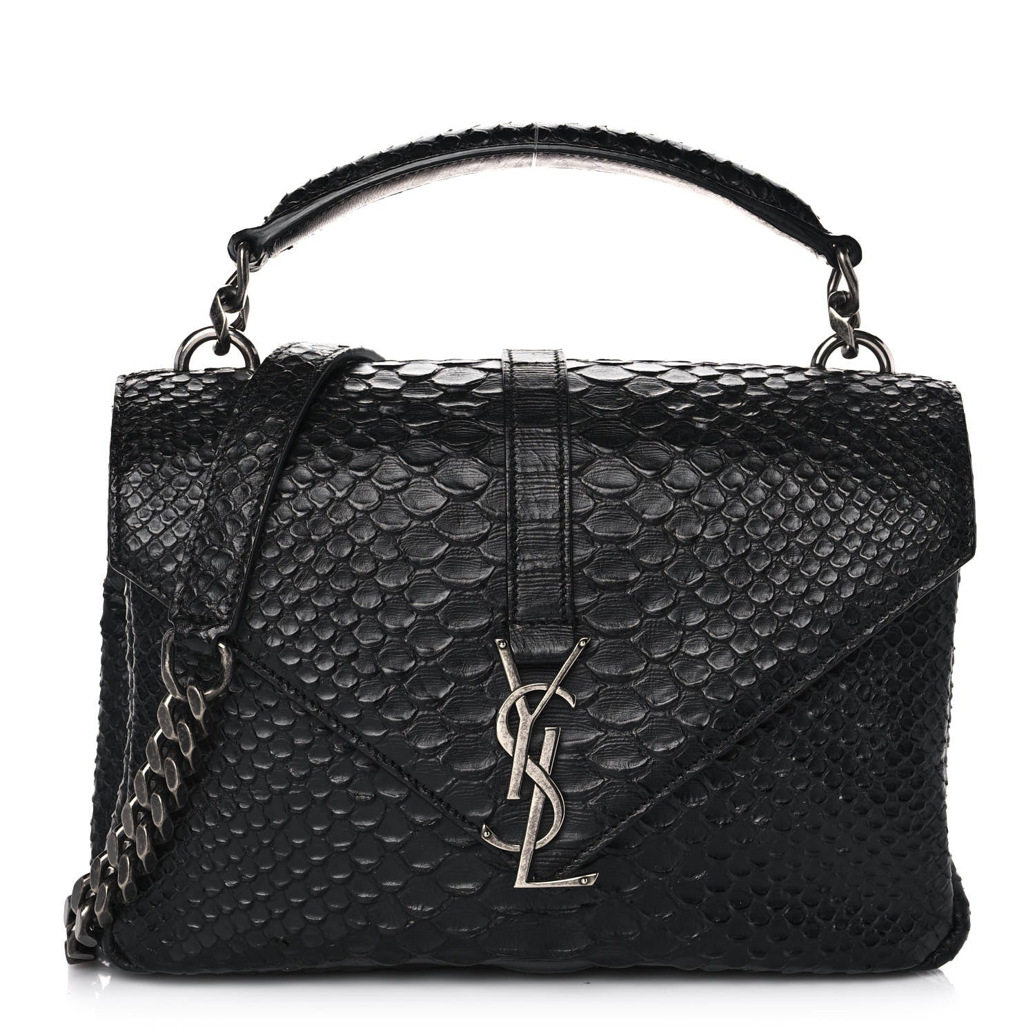 Saint Laurent Calfskin Python Embossed Monogram Medium College Bag Black 1 of 9