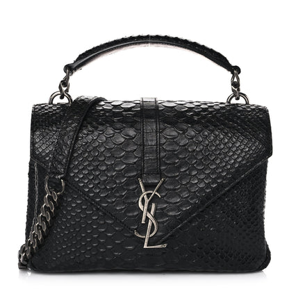 Saint Laurent Calfskin Python Embossed Monogram Medium College Bag Black 1 of 9