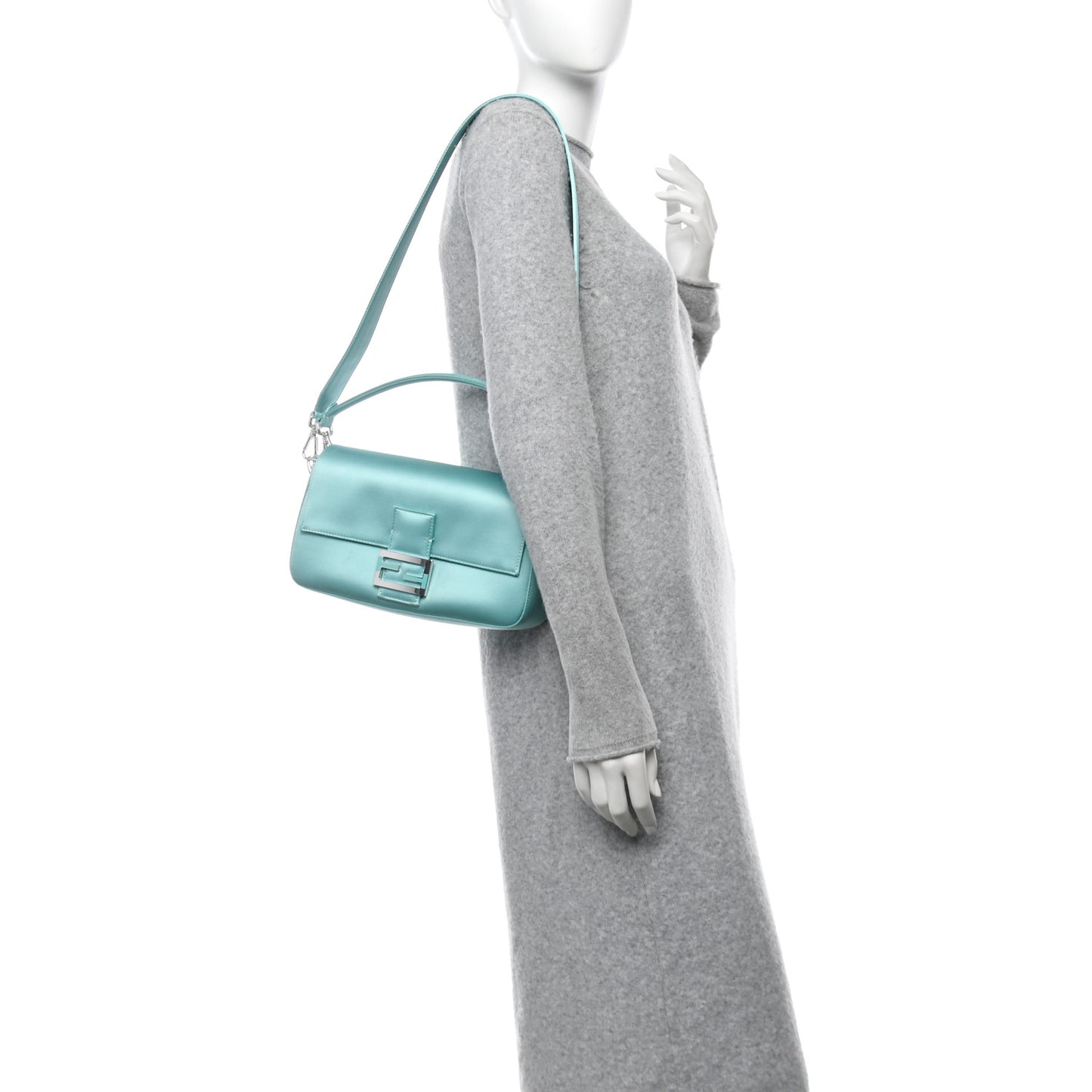 X TIFFANY Satin Nappa Silver Baguette Blue Tiffany Silver