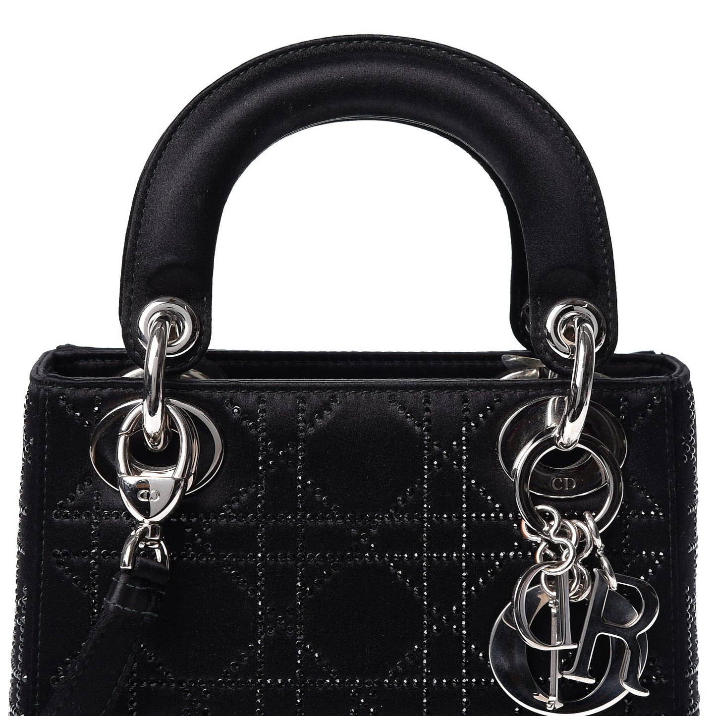 Satin Crystal Cannage Mini Lady Dior Black