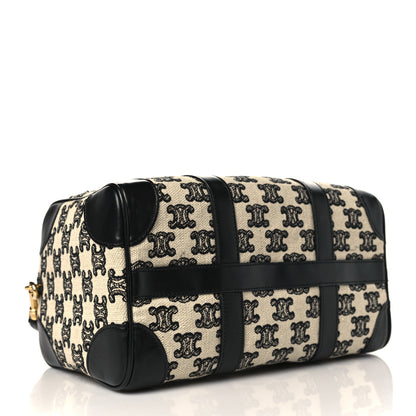 Celine Canvas Calfskin Triomphe Embroidered Boston Bag Black 4 of 10