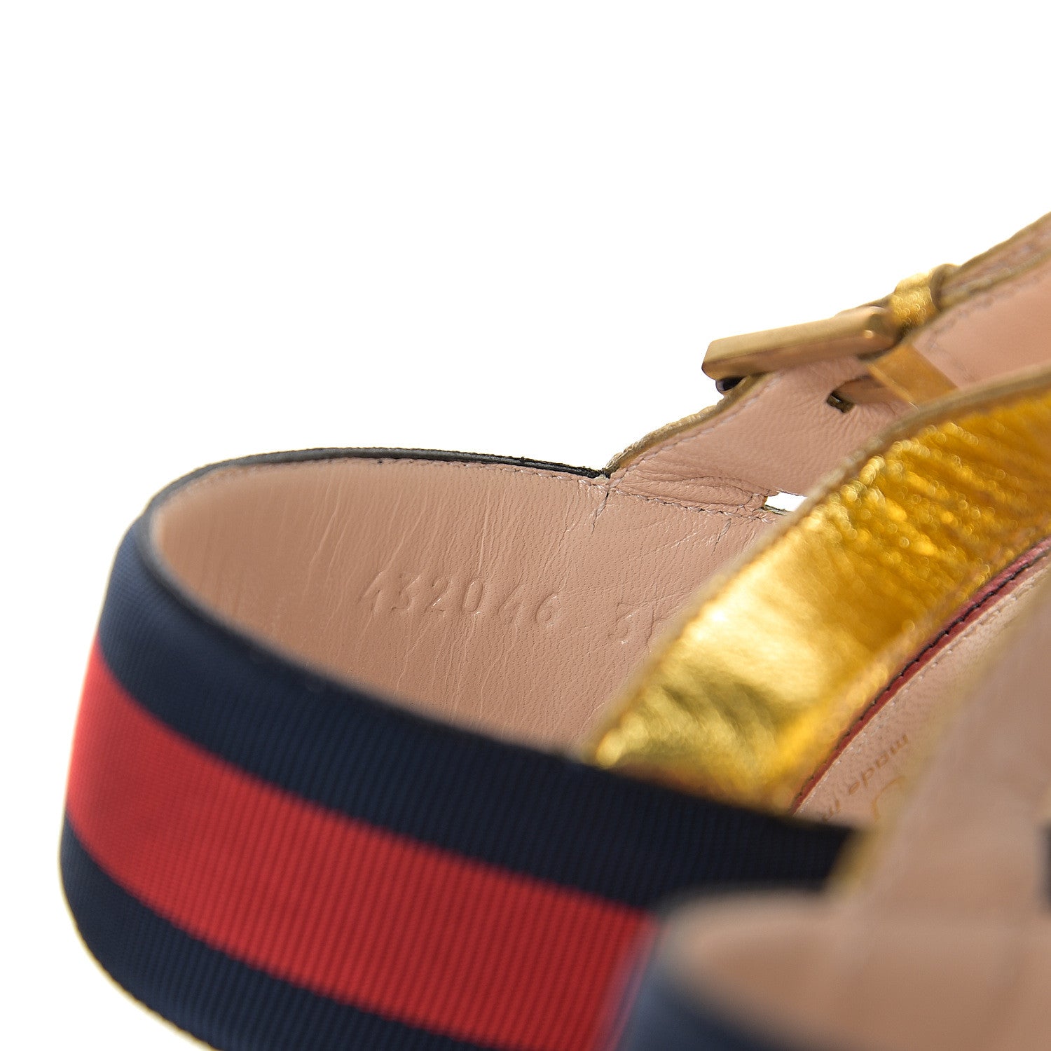 Gucci Grosgrain Web Aline High Heel Sandals 38 Oro 6 of 12