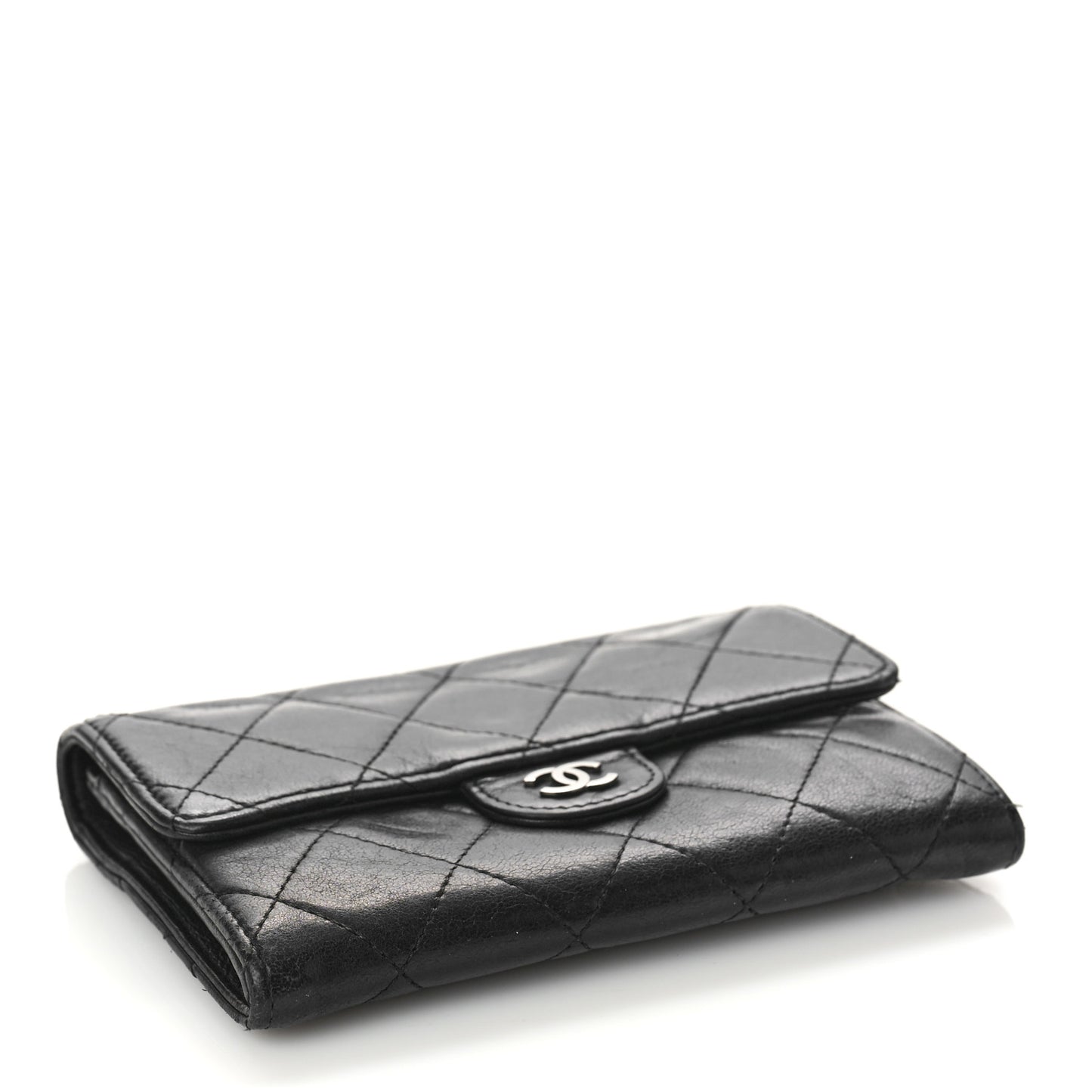 Lambskin Quilted Flap Card Holder Black