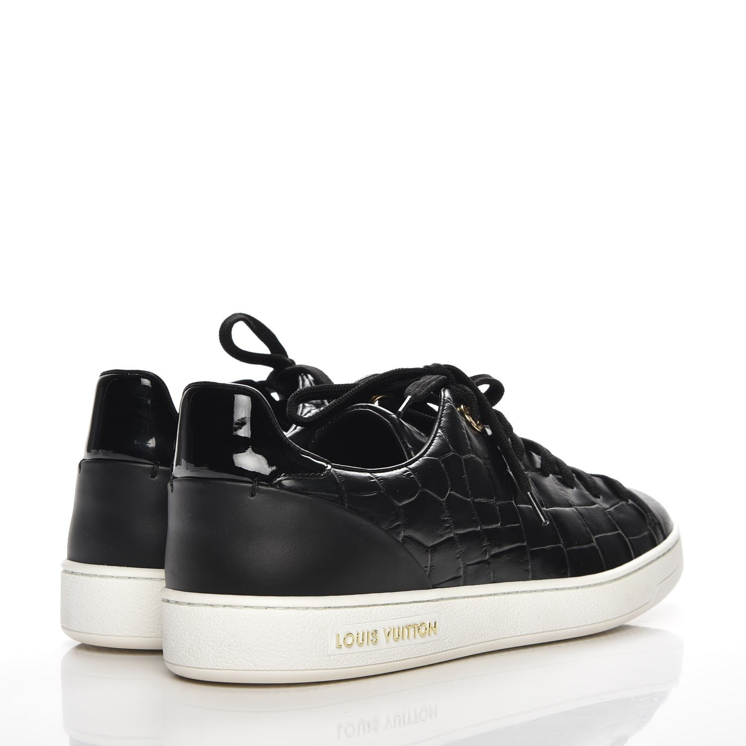 Louis Vuitton Calfskin Crocodile Embossed Frontrow Sneakers 39 Black 4 of 8