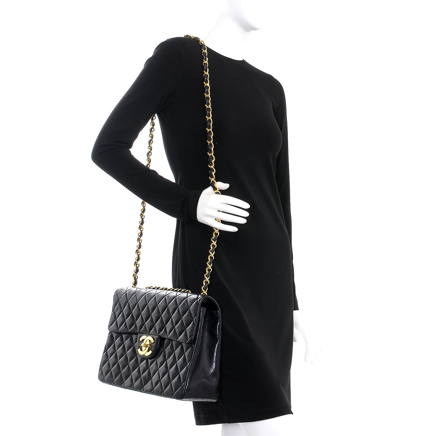 Lambskin Quilted XL Jumbo Single Flap Navy