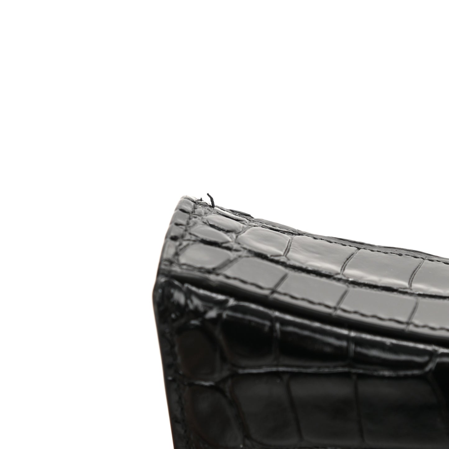 Shiny Calfskin Monochrome Crocodile Embossed Hourglass Chain Bag Black