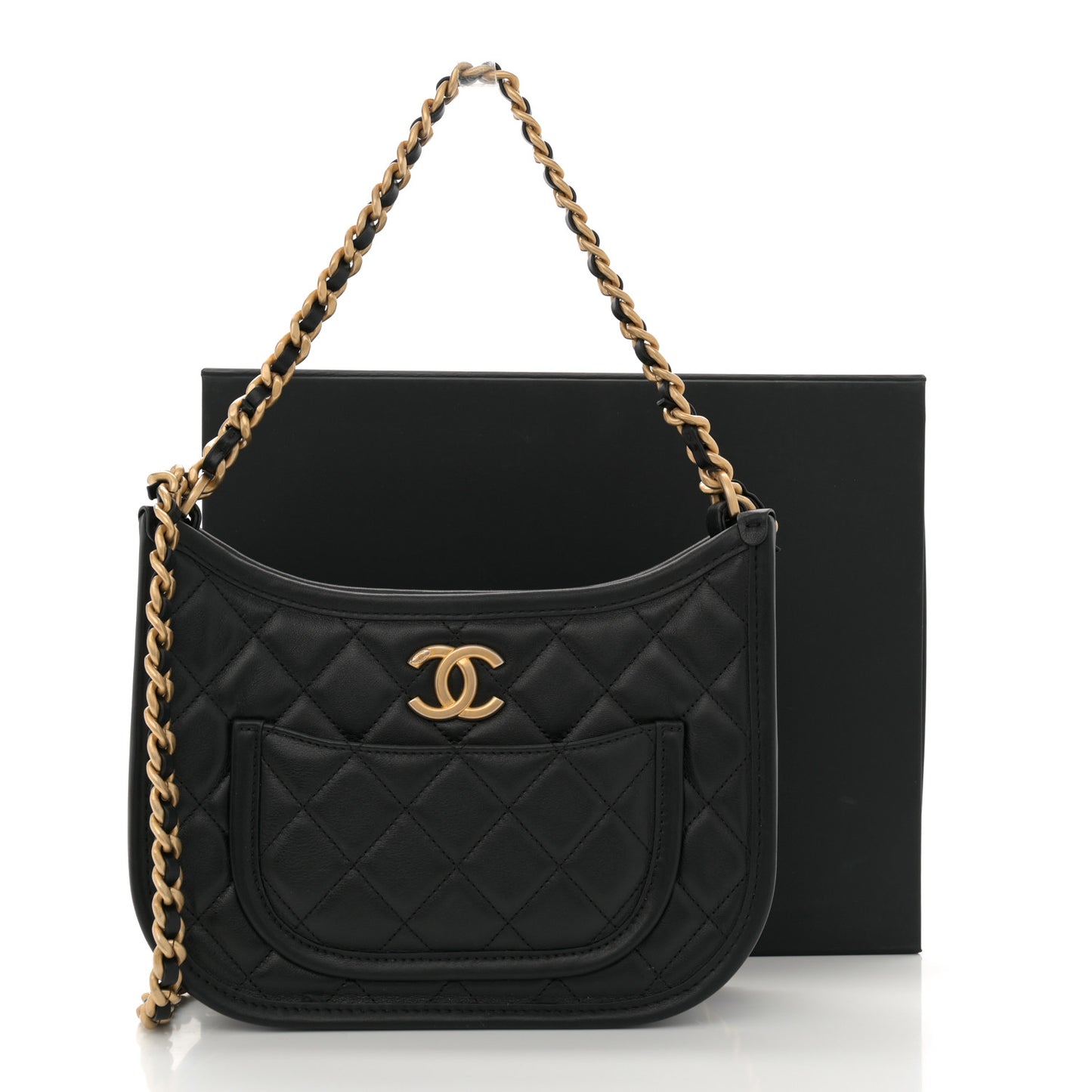 Calfskin Quilted Hobo Handbag Black
