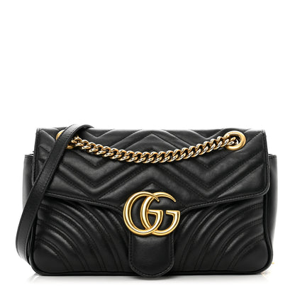 Gucci Calfskin Matelasse Small GG Marmont Shoulder Bag Black 1 of 13